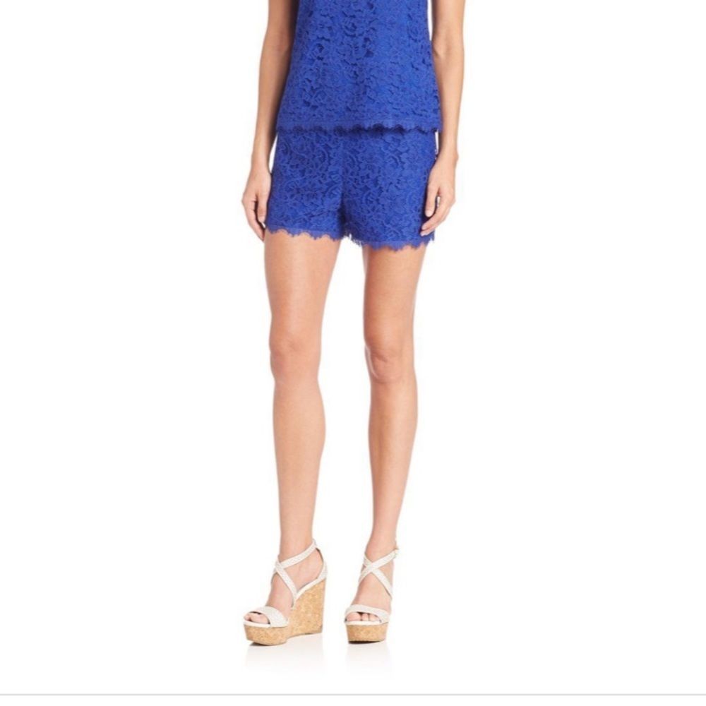 Diane von Furstenberg Blue Fausta Lace Shorts 10